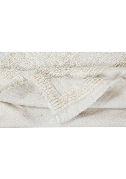 106 x 110 cm Eski Anadolu Tülü Halısı, Doğal Yün, Minimalist Düz Bej Küçük Halı
