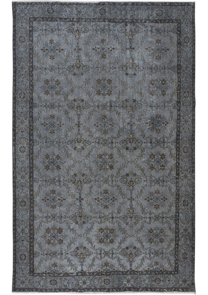 194 x 298 cm Eski El Yapımı Türk Işi Halı, El Dokuma Gri Halı