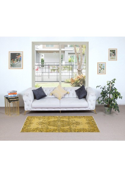 106 x 210 cm El Dokuması Türk Işi Halı, Yünlü El Yapımı Sarı Halı fiyatları