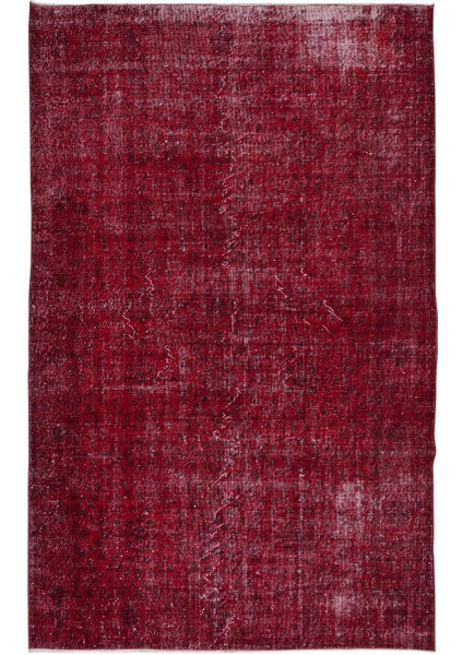 172 x 270 cm , Yeniden Boyanmış Kırmızı El Dokuma Halı, El Yapımı Eski Halı