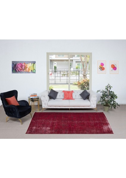 172 x 270 cm , Yeniden Boyanmış Kırmızı El Dokuma Halı, El Yapımı Eski Halı fiyatları