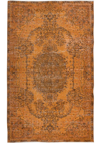 161 x 254 cm El Yapımı Turuncu Halı, El Dokuması Eski Halı, Modern Türk Halısı