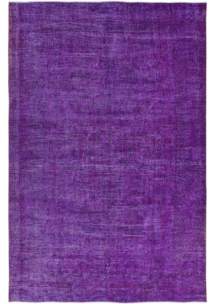 210 x 309 cm Mor Yeniden Boyanmış El Yapımı Halı, El Dokuması Türk Halısı, Modern Alan Halısı