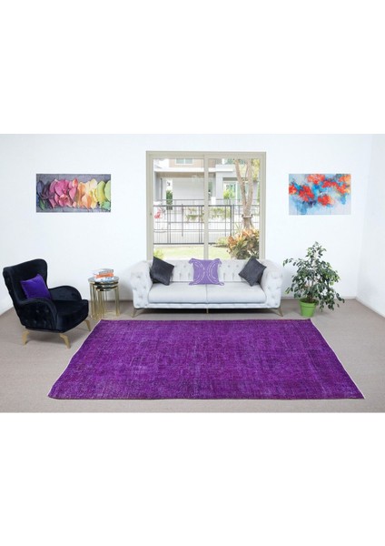 210 x 309 cm Mor Yeniden Boyanmış El Yapımı Halı, El Dokuması Türk Halısı, Modern Alan Halısı fiyatları