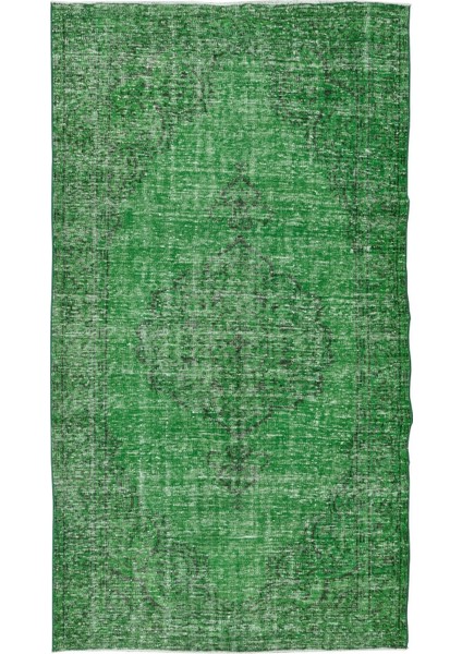 158 x 283 cm El Dokuması Yeniden Boyanmış Eski Türk Halısı, Modern Yeşil El Yapımı Yünlü Halı fiyatları