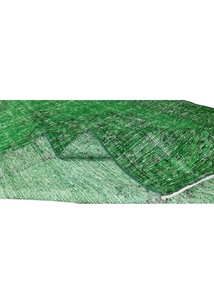158 x 283 cm El Dokuması Yeniden Boyanmış Eski Türk Halısı, Modern Yeşil El Yapımı Yünlü Halı modelleri