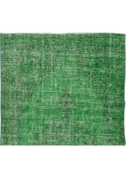 158 x 283 cm El Dokuması Yeniden Boyanmış Eski Türk Halısı, Modern Yeşil El Yapımı Yünlü Halı fırsatları