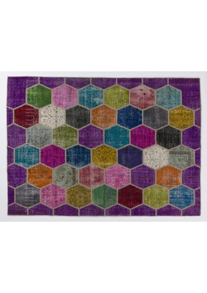 213 x 305 cm Çok Renkli El Dokuması Patchwork Halı, Otantik Renkli Halı, Renkli Peçvörk