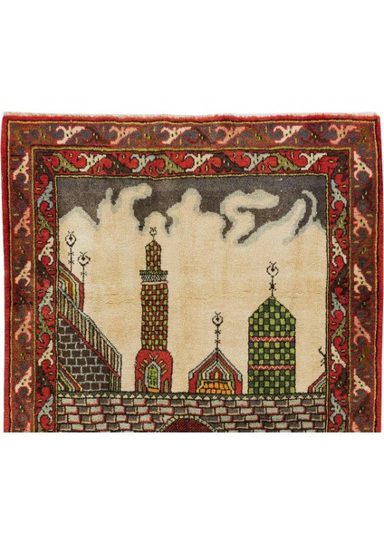105 x 172 cm Benzersiz Eski El Yapımı Seccade, Cami Desenli Halı fırsatları