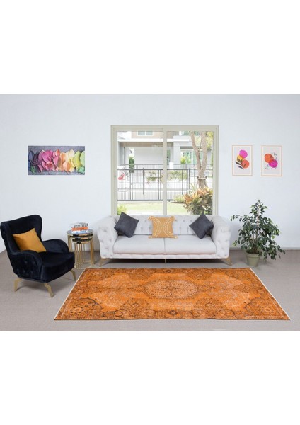 170 x 256 cm Turuncu Yemek Odası Halısı, Bohem Tarzı El Dokuma Halı, El Yapımı Türk Halıs
