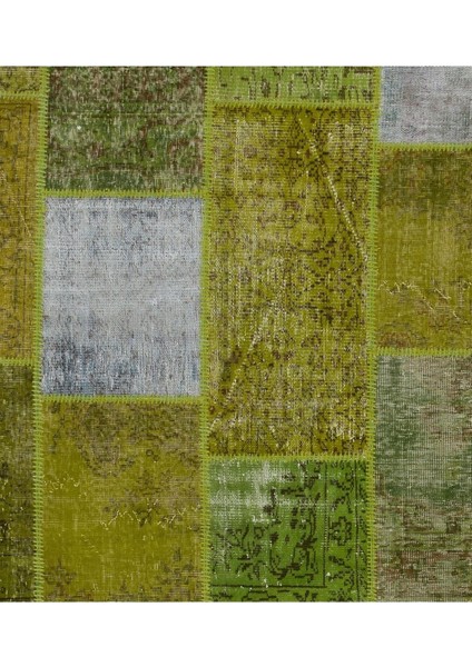 244 x 305 cm Yeşil Tonlarda El Dokuması Patchwork, Otantik, Modern El Yapımı Peçvörk Halı fırsatları
