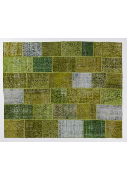 244 x 305 cm Yeşil Tonlarda El Dokuması Patchwork, Otantik, Modern El Yapımı Peçvörk Halı indirimleri