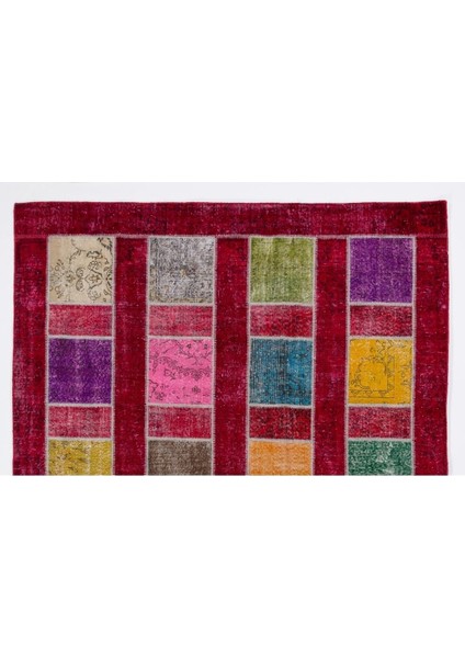 244 x 305 cm Çok Renkli El Dokuması Patchwork Halı, Renkli Peçvörk, Modern Kırmızılı Yün Halı fiyatları