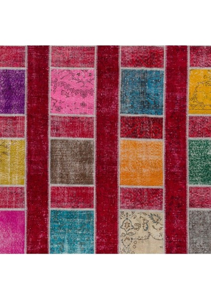 244 x 305 cm Çok Renkli El Dokuması Patchwork Halı, Renkli Peçvörk, Modern Kırmızılı Yün Halı fırsatları