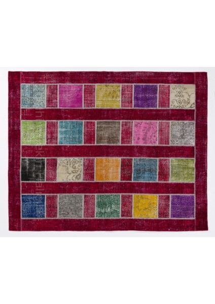 244 x 305 cm Çok Renkli El Dokuması Patchwork Halı, Renkli Peçvörk, Modern Kırmızılı Yün Halı indirimleri