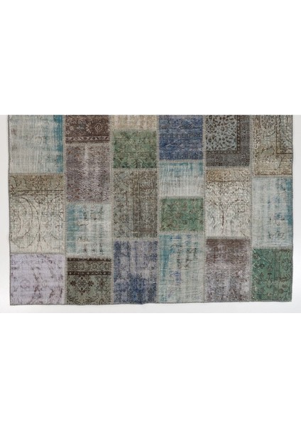 244 x 305 cm Koyu Tonlarda El Dokuması Patchwork Halı, Çok Renkli Anadolu Halısı modelleri