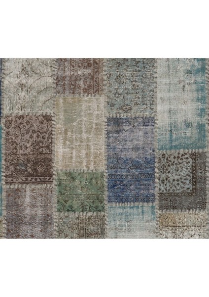 244 x 305 cm Koyu Tonlarda El Dokuması Patchwork Halı, Çok Renkli Anadolu Halısı fırsatları