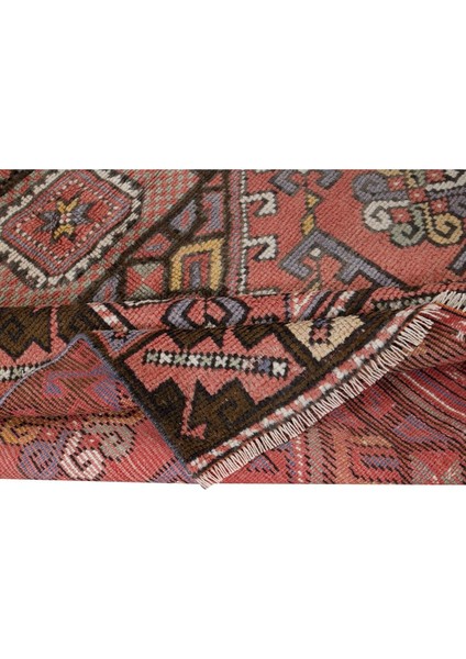 119 x 173 cm El Yapımı Geometrik Madalyon Tasarımlı Halı, 1960'LARDAN Halı, Eski Türk Kırmızı Halı modelleri