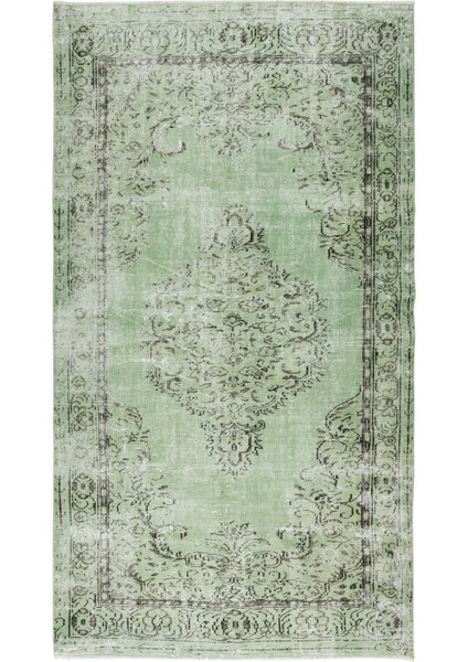 176 x 300 cm El Dokuması Yeniden Boyanmış Eski Türk Halısı, Modern Yeşil El Yapımı Yünlü Halı fiyatları