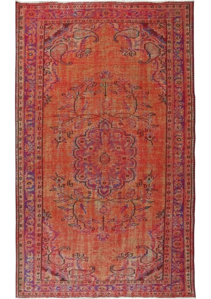 172 x 277 cm El Dokuması Yeniden Boyanmış Eski Türk Halısı, Modern Turuncu El Yapımı Yünlü Halı fiyatları