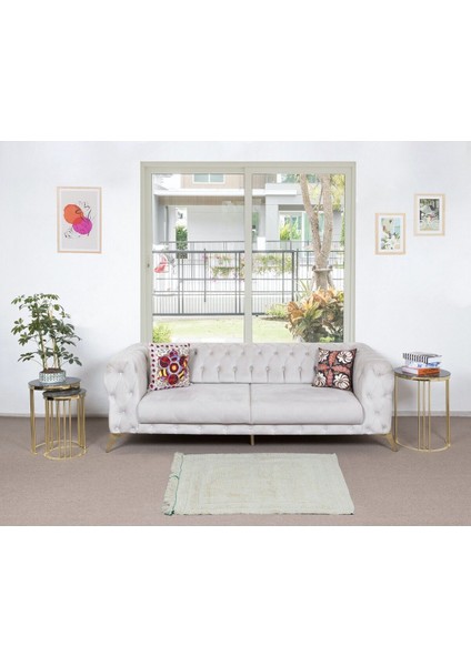 100 x 122 cm Doğal Boyasız Bej Yünden Minimalist Eski El Yapımı Anadolu Küçük Tülü Halı
