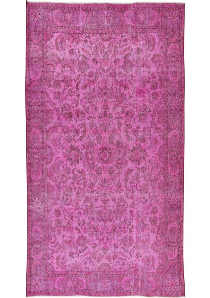 184 x 343 cm El Dokuması Yeniden Boyanmış Eski Türk Halısı, Modern Pembe El Yapımı Yünlü Halı fiyatları