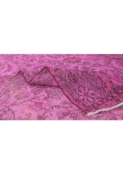 184 x 343 cm El Dokuması Yeniden Boyanmış Eski Türk Halısı, Modern Pembe El Yapımı Yünlü Halı modelleri