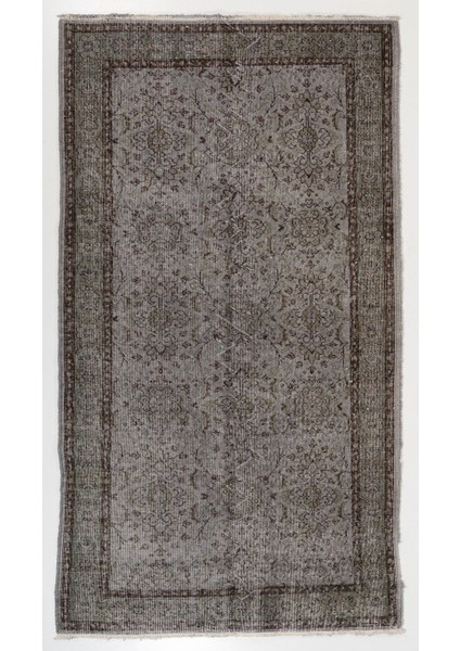 ( 120 x 215 cm ) Gri Renkli Anadolu Halısı, El Dokuması Çiçek Desenli Anadolu Halı