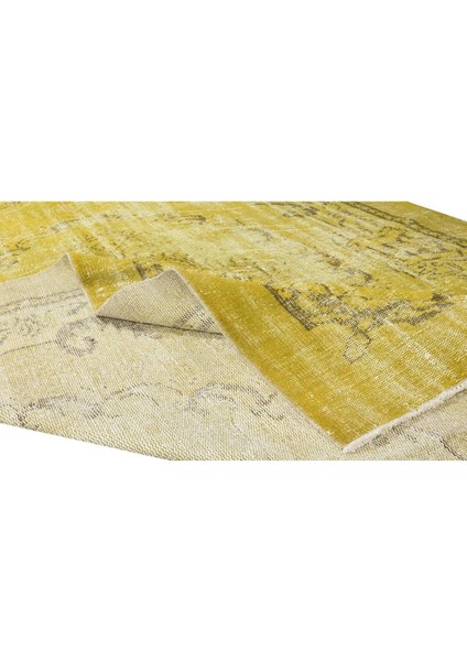 190 x 306 cm El Dokuması Yeniden Boyanmış Eski Türk Halısı, Modern Sarı El Yapımı Yünlü Halı modelleri