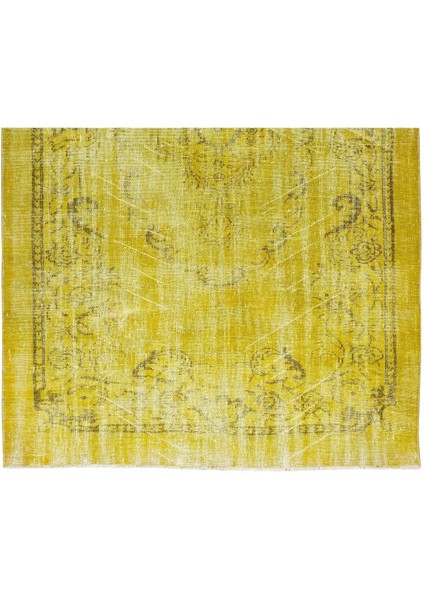 190 x 306 cm El Dokuması Yeniden Boyanmış Eski Türk Halısı, Modern Sarı El Yapımı Yünlü Halı indirimleri