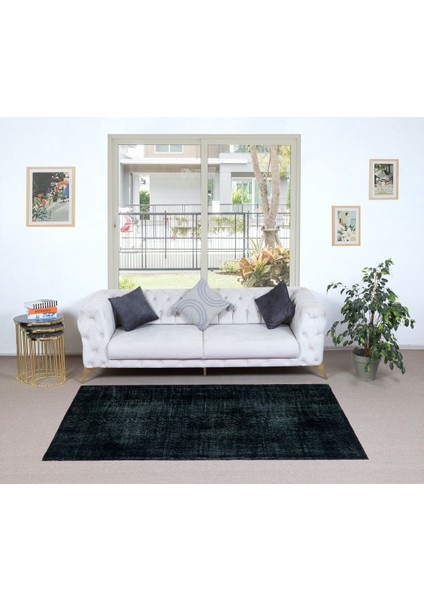 120 x 205 cm Düz Siyah Renkli El Dokuması Anadolu Halısı, Isparta Halısı, Mutfak Halısı