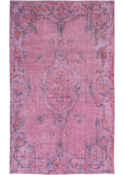 163 x 266 cm , El Düğümlü Pembe Halı, Dekoratif El Dokuması Yün ve Pamuktan Yapılmış Alan Halısı