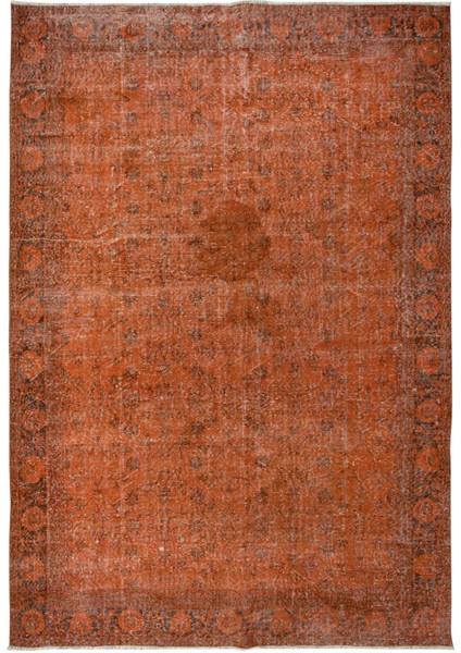212 x 313 cm Turuncu Tonlarda El Dokuması Halı, Modern El Düğümlü Halı, Eski Türk Halısı