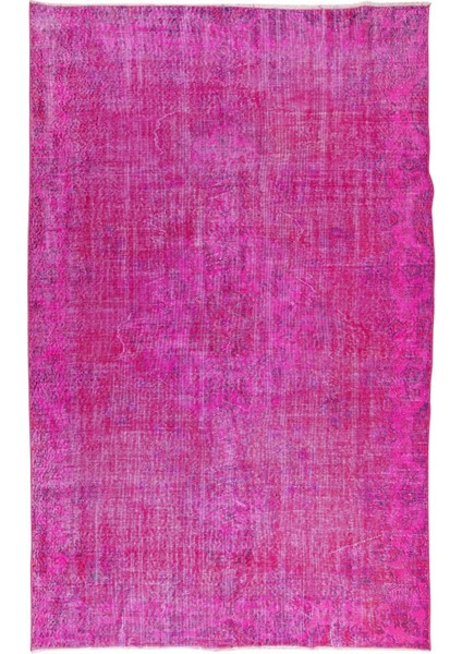 178 x 282 cm El Dokuması Yeniden Boyanmış Eski Türk Halısı, Modern Pembe El Yapımı Yünlü Halı