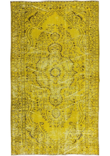 135 x 230 cm El Dokuması Yeniden Boyanmış Eski Türk Halısı, Modern Sarı El Yapımı Yünlü Halı fiyatları