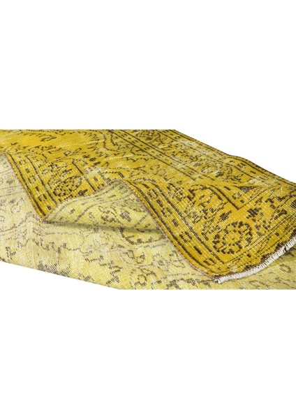135 x 230 cm El Dokuması Yeniden Boyanmış Eski Türk Halısı, Modern Sarı El Yapımı Yünlü Halı modelleri