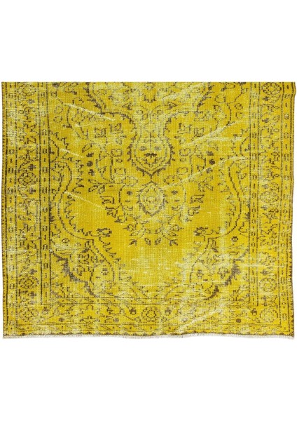 135 x 230 cm El Dokuması Yeniden Boyanmış Eski Türk Halısı, Modern Sarı El Yapımı Yünlü Halı indirimleri