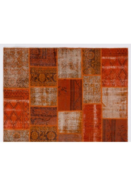 200 x 300 cm Turuncu Renkli Patchwork Halı, El Dokuma Anadolu Halısı, Turuncu Peçvörk