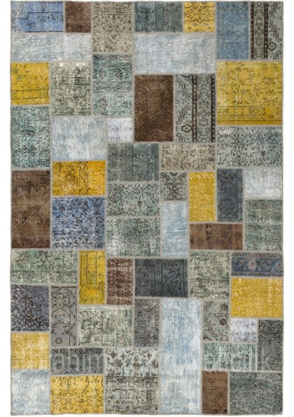 200 x 300 cm Çok Renkli El Dokuması Patchwork Halı Geometrik Patchwork, Modern Alan Halısı