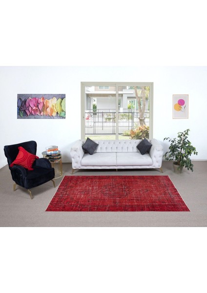 152 x 253 cm , El Düğümlü Kırmızı Halı, Dekoratif El Dokuması Yün ve Pamuktan Yapılmış Alan Halısı