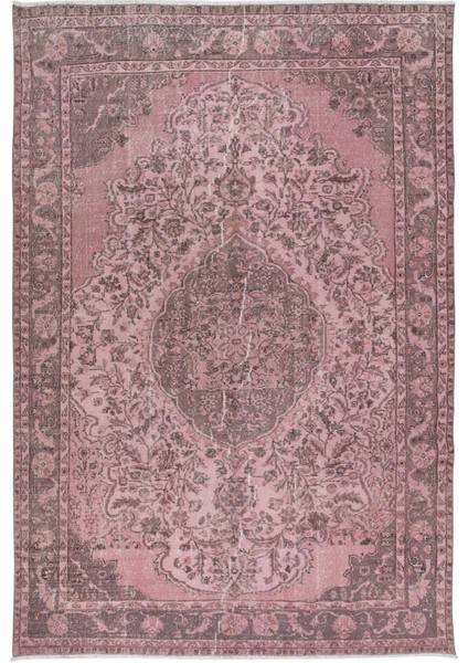 210 x 308 cm , El Düğümlü Pembe Halı, Dekoratif El Dokuması Yün ve Pamuktan Yapılmış Alan Halısı