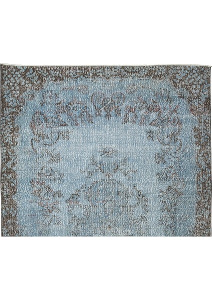 193 x 310 cm El Dokuması Yeniden Boyanmış Eski Türk Halısı, Modern Mavi El Yapımı Yünlü Halı fırsatları