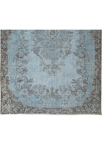 193 x 310 cm El Dokuması Yeniden Boyanmış Eski Türk Halısı, Modern Mavi El Yapımı Yünlü Halı indirimleri