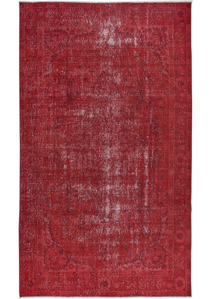 158 x 268 cm , Kırmızı El Dokuması Halı, Yenilenmiş Vintage Halı, Yeniden Boyanmış Eski Halı