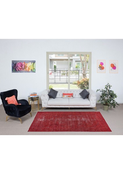 158 x 268 cm , Kırmızı El Dokuması Halı, Yenilenmiş Vintage Halı, Yeniden Boyanmış Eski Halı fiyatları