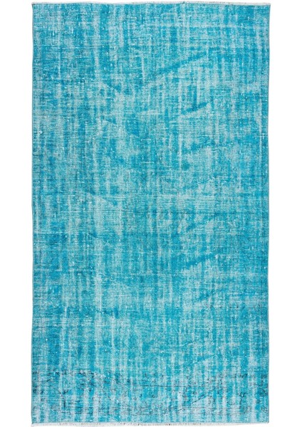 147 x 262 cm El Dokuması Yeniden Boyanmış Eski Türk Halısı, Modern Mavi El Yapımı Yünlü Halı fiyatları