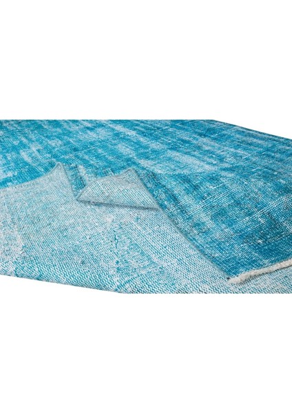 147 x 262 cm El Dokuması Yeniden Boyanmış Eski Türk Halısı, Modern Mavi El Yapımı Yünlü Halı modelleri