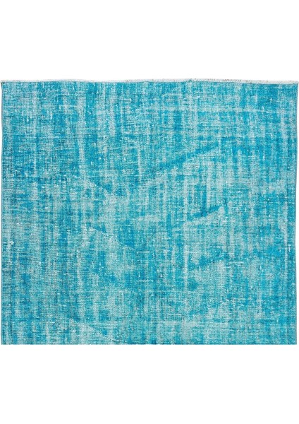 147 x 262 cm El Dokuması Yeniden Boyanmış Eski Türk Halısı, Modern Mavi El Yapımı Yünlü Halı fırsatları
