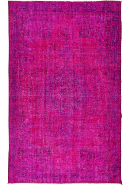 193 x 300 cm El Dokuması Yeniden Boyanmış Eski Türk Halısı, Modern Pembe El Yapımı Yünlü Halı fiyatları