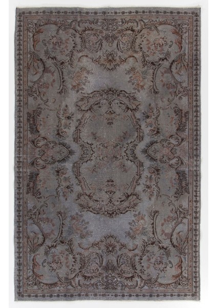 (164 x 259 cm ) Gri Renkli El Dokuması Anadolu Halısı, Madalyon Desenli ve Çiçek Desenli Halı